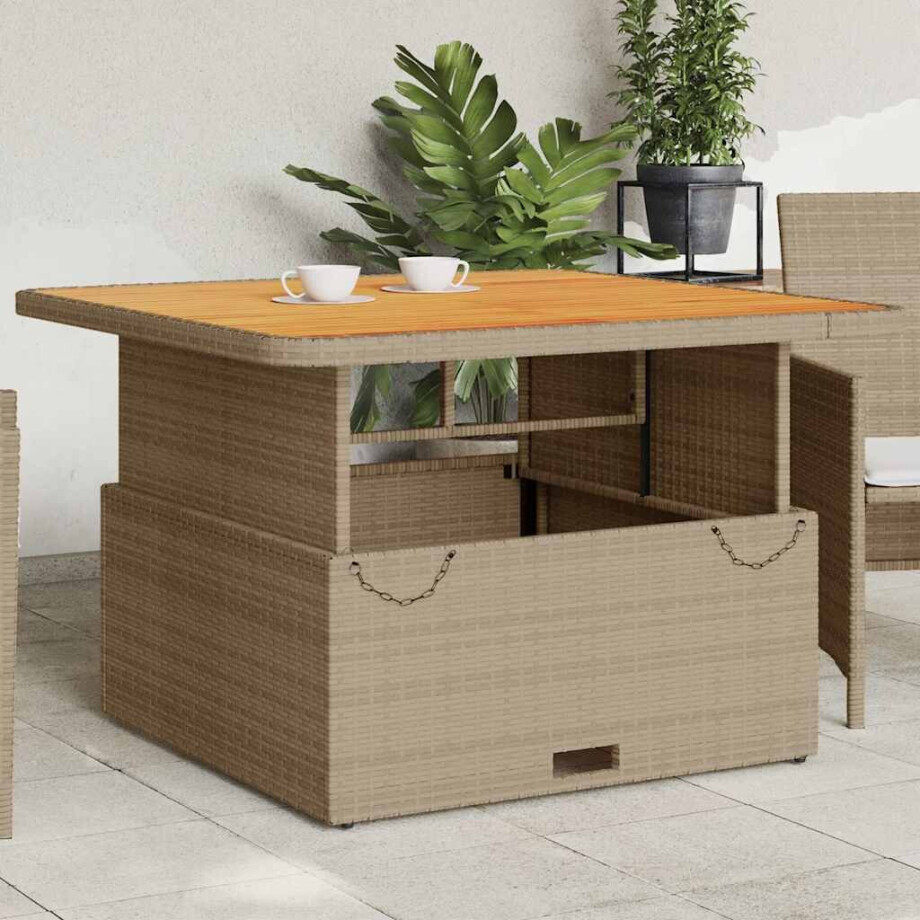 vidaXL Tuintafel 110x110x71 cm poly rattan en acaciahout beige afbeelding 1