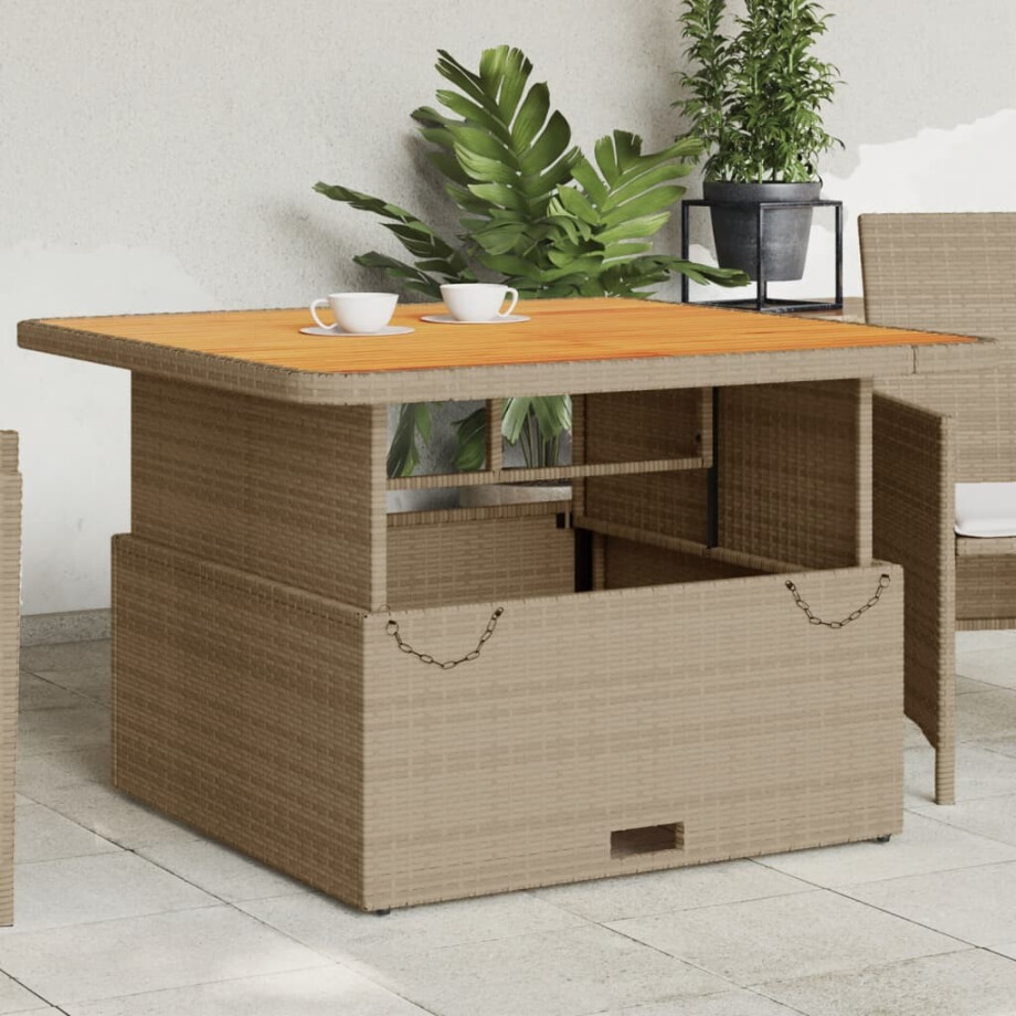 vidaXL Tuintafel 110x110x71 cm poly rattan en acaciahout beige afbeelding 1