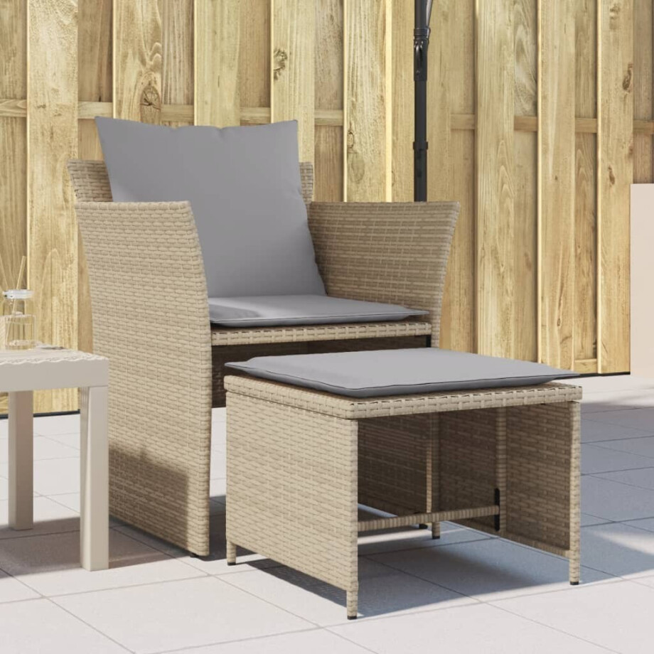 vidaXL Tuinstoel met voetenbank poly rattan beige vidaXL Tuinstoel met voetenbank poly rattan beige afbeelding 1