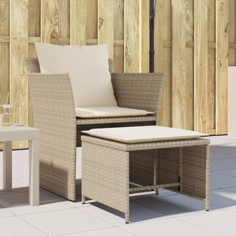 vidaXL Tuinstoel met voetenbank poly rattan beige afbeelding 1