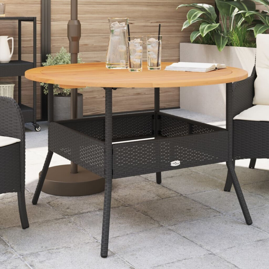 vidaXL Tuintafel met acaciahouten blad Ø110x71 cm poly rattan zwart afbeelding 1