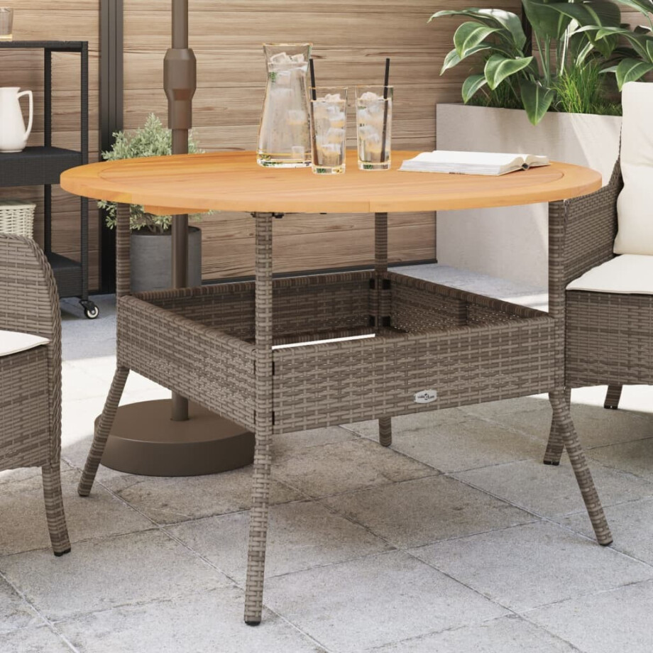 vidaXL Tuintafel met acaciahouten blad Ø110x71 cm poly rattan grijs afbeelding 1