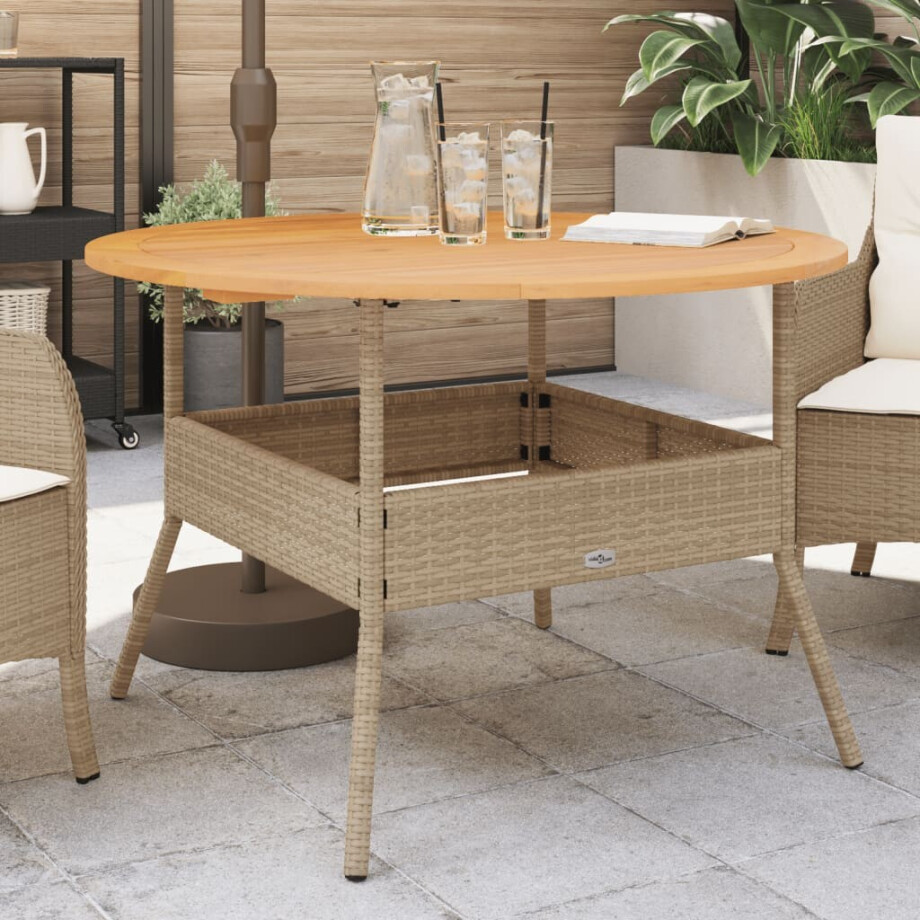 vidaXL Tuintafel met acaciahouten blad Ø110x71 cm poly rattan beige afbeelding 1