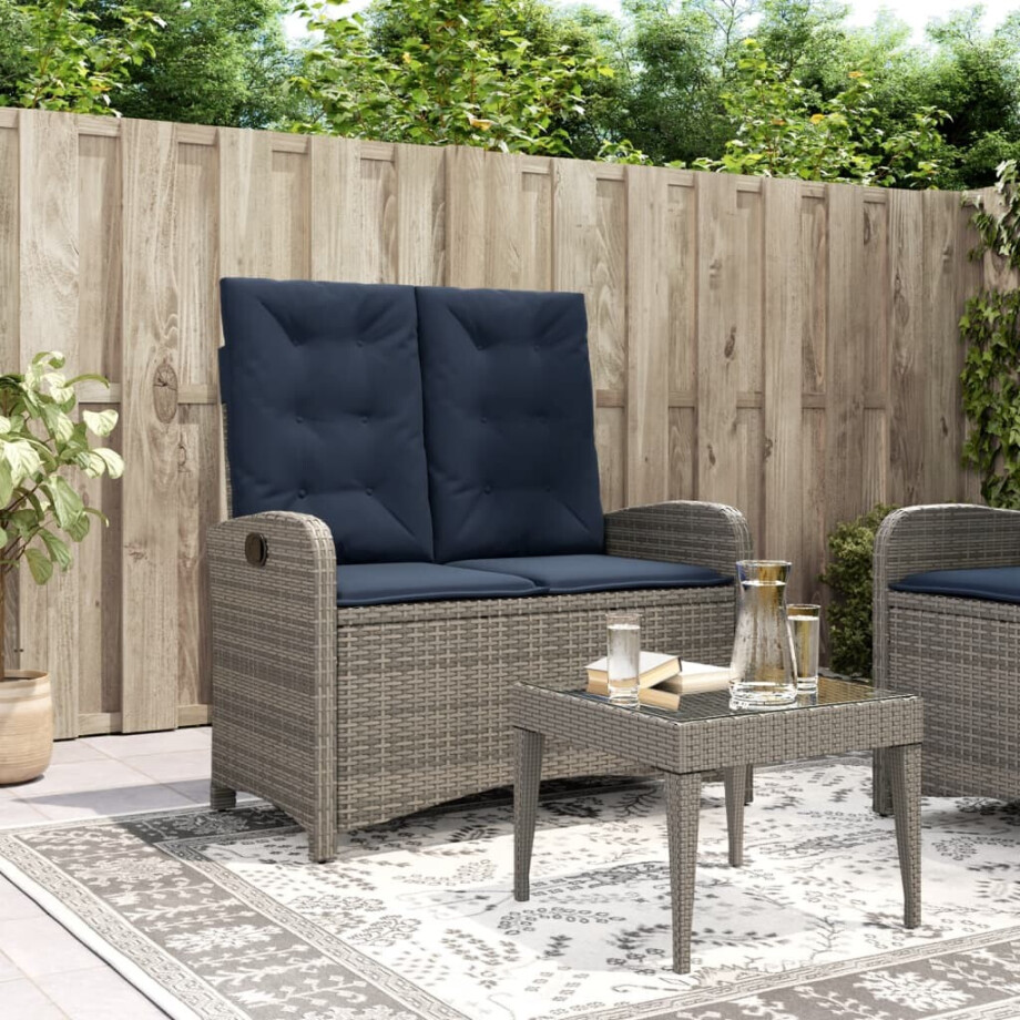 vidaXL Tuinbankje verstelbaar met kussens poly rattan grijs afbeelding 1