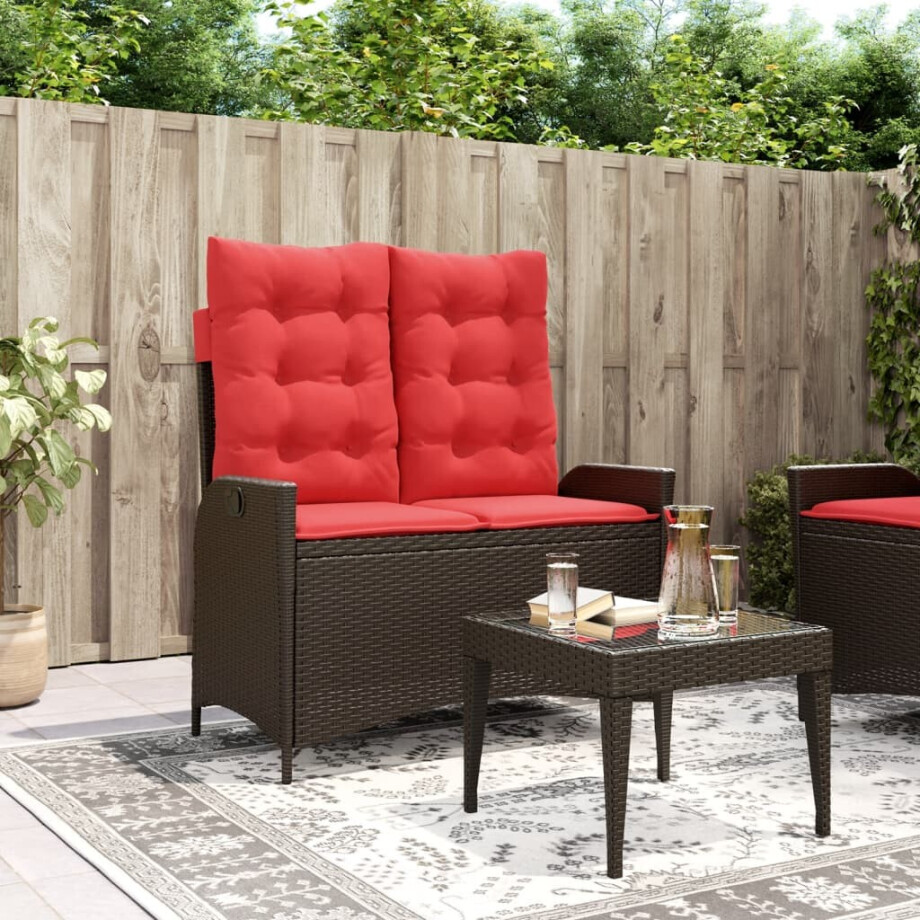 vidaXL Tuinbankje verstelbaar met kussens poly rattan bruin afbeelding 1