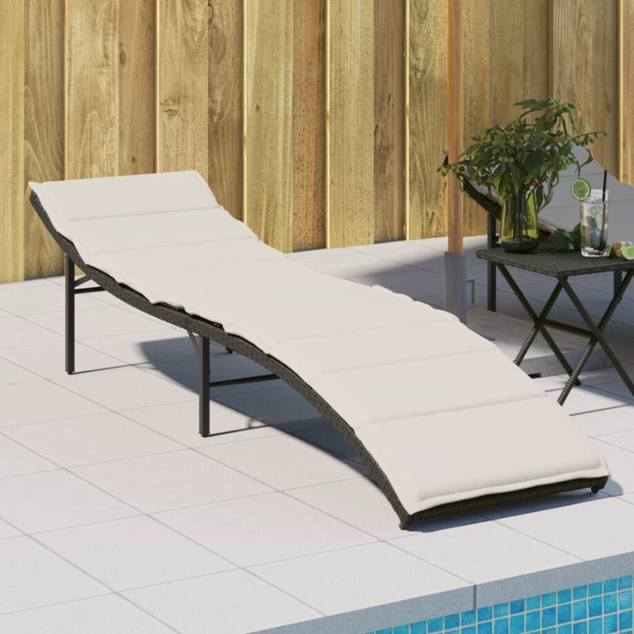 vidaXL Ligbed met kussen 55x199x50 cm poly rattan zwart vidaXL Ligbed met kussen 55x199x50 cm poly rattan zwart afbeelding 1