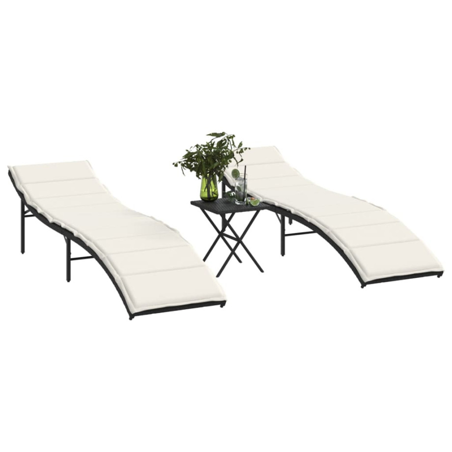 vidaXL Ligbedden 2 st met tafel poly rattan zwart afbeelding 1