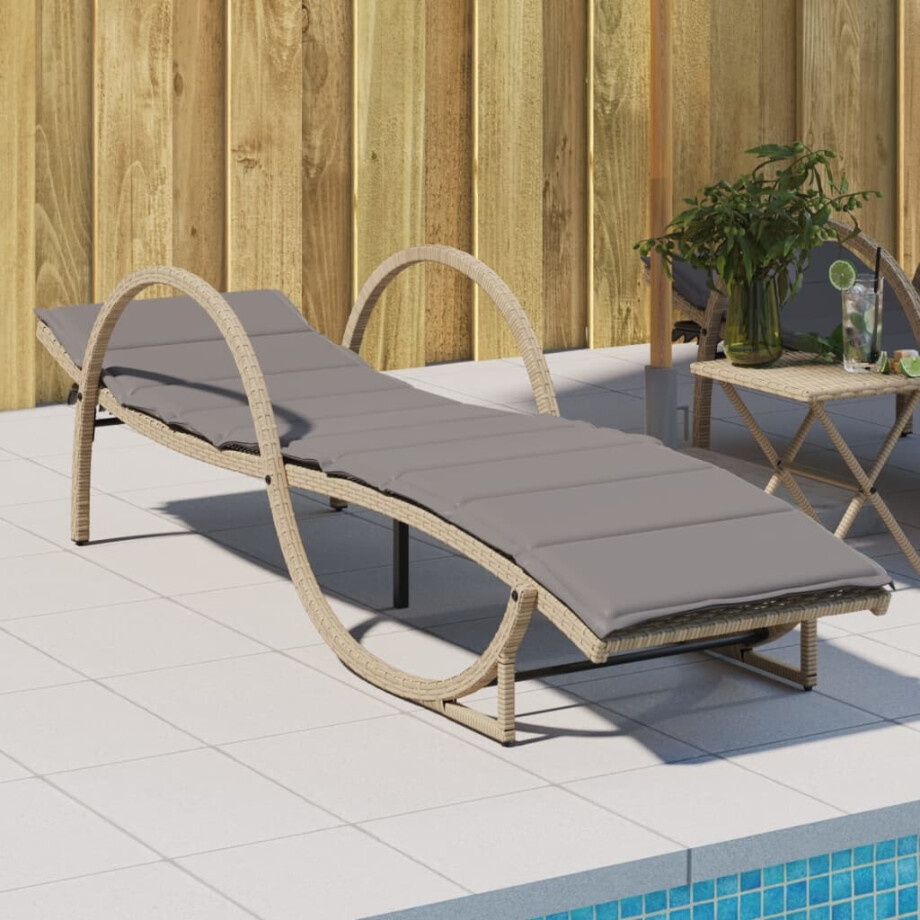 vidaXL Ligbed met kussen 60x199x42 cm poly rattan beige afbeelding 1