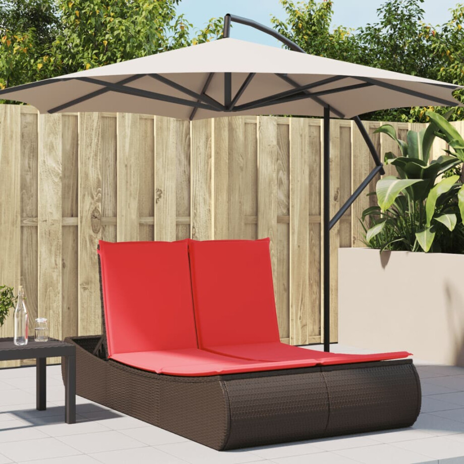 vidaXL Ligbed 2-persoons met kussens poly rattan bruin vidaXL Ligbed 2-persoons met kussens poly rattan bruin afbeelding 1