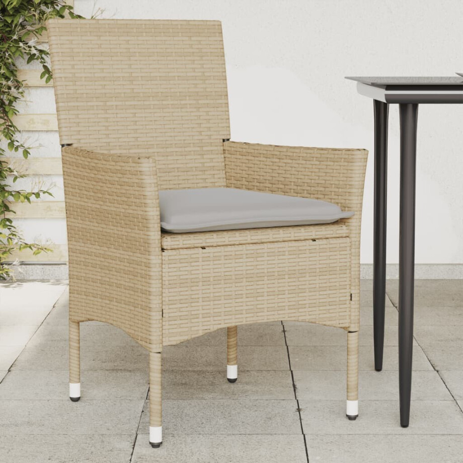 vidaXL Tuinstoelen 2 st met kussens poly rattan beige afbeelding 1