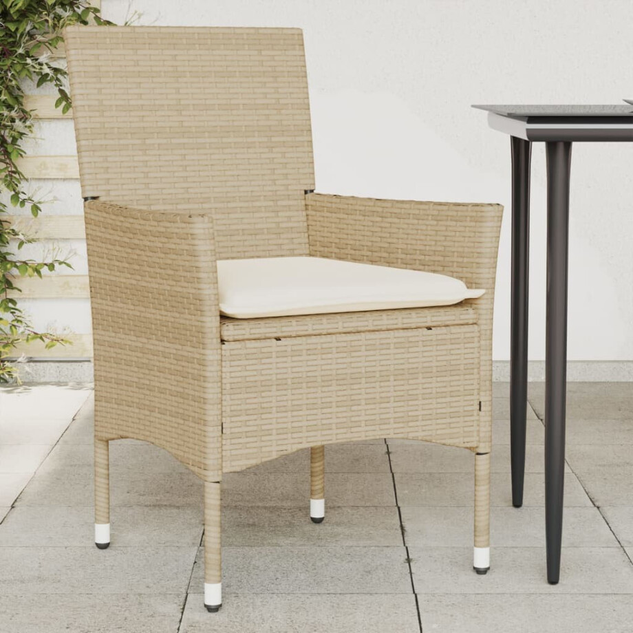 vidaXL Tuinstoelen 2 st met kussens poly rattan beige afbeelding 1