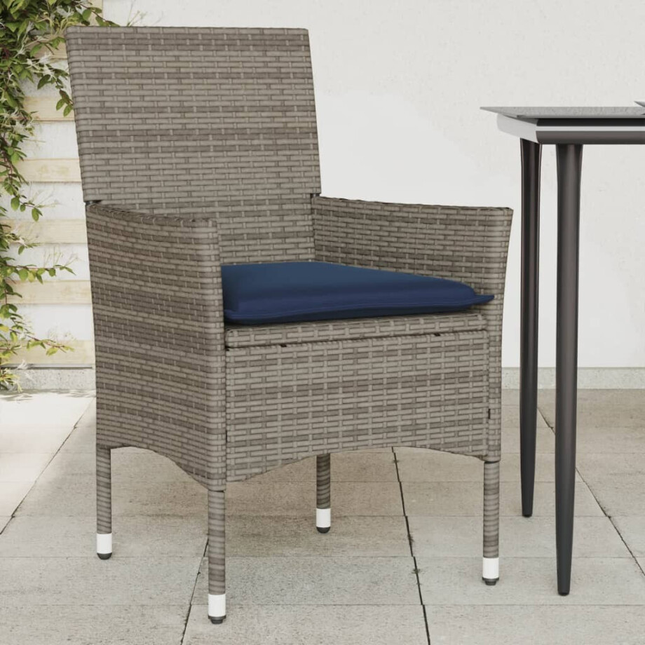 vidaXL Tuinstoelen 2 st met kussens poly rattan grijs afbeelding 1