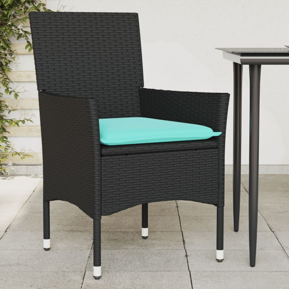 vidaXL Tuinstoelen 2 st met kussens poly rattan zwart afbeelding 1