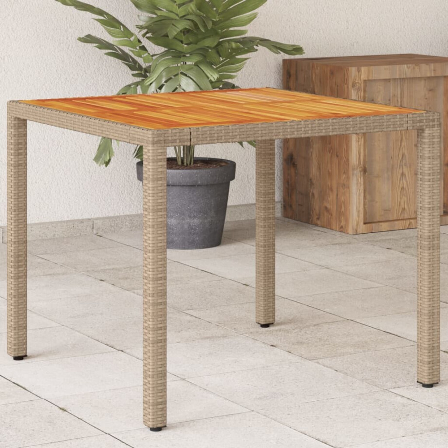 vidaXL Tuintafel 90x90x75 cm poly rattan en acaciahout beige afbeelding 1