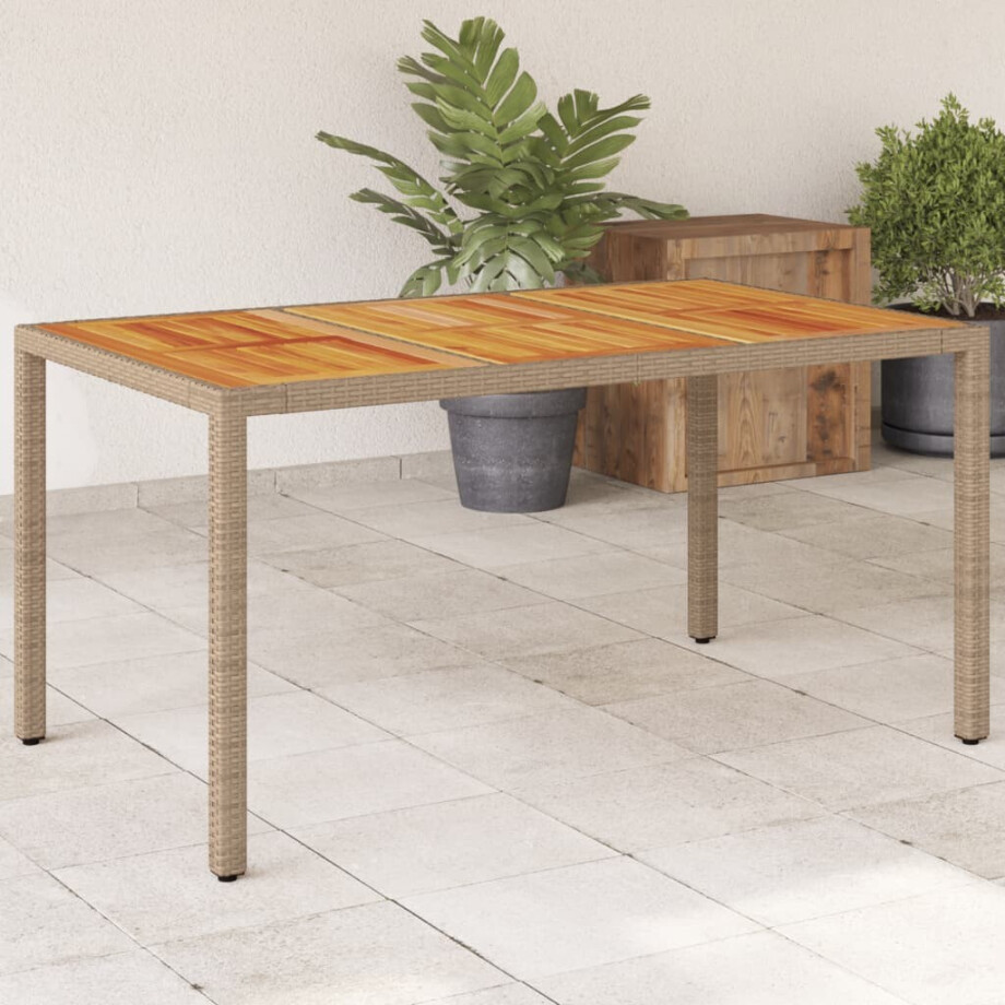 vidaXL Tuintafel 150x90x75 cm poly rattan en massief acaciahout beige afbeelding 1