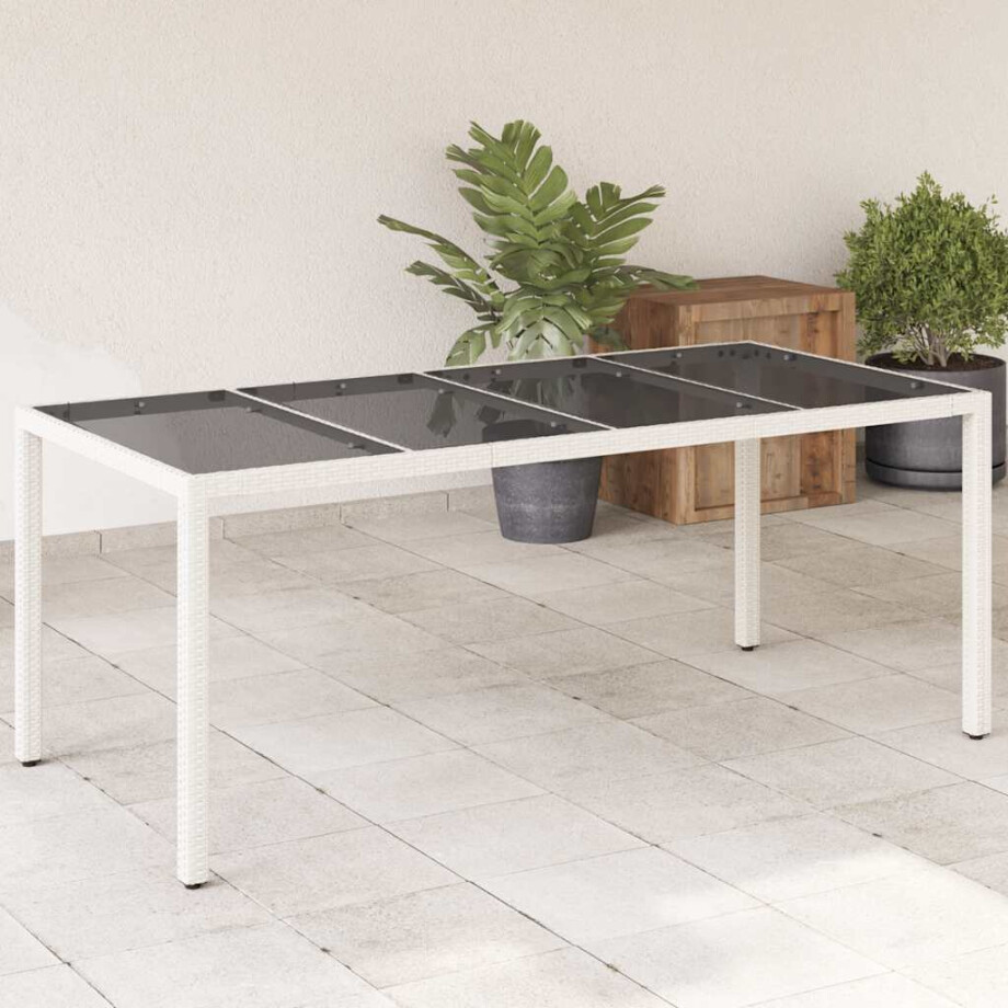 vidaXL Tuintafel met glazen blad 190x90x75 cm poly rattan wit afbeelding 1