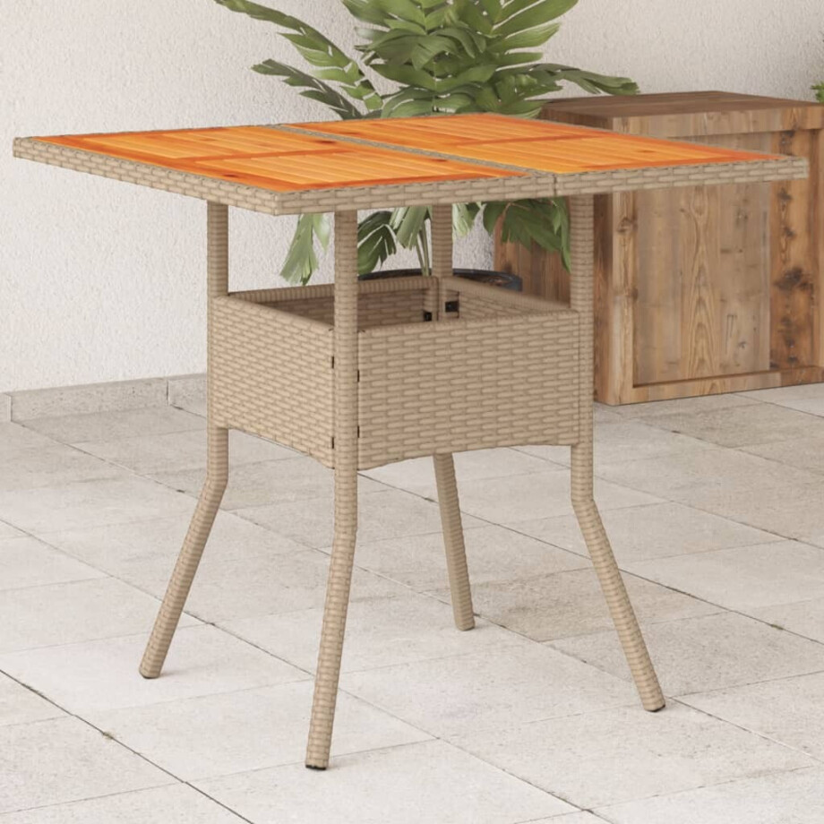 vidaXL Tuintafel 80x80x75 cm poly rattan en acaciahout beige afbeelding 1