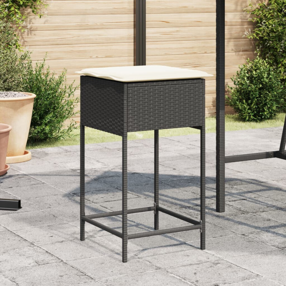 vidaXL Tuinbarkrukken met kussens 2 st poly rattan zwart afbeelding 1