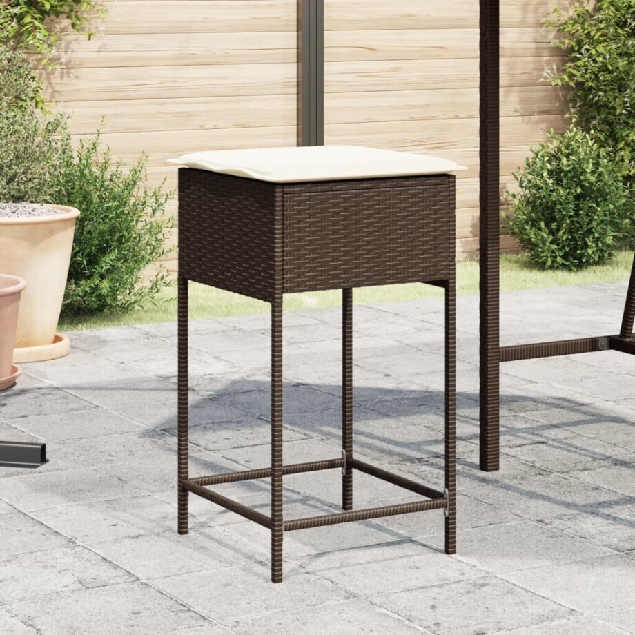 vidaXL Tuinbarkrukken 2 st met kussens poly rattan bruin vidaXL Tuinbarkrukken 2 st met kussens poly rattan bruin afbeelding 1