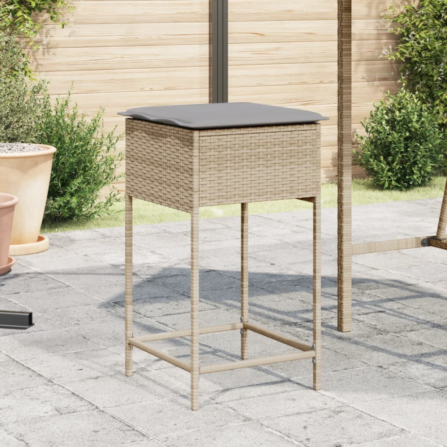 vidaXL Tuinbarkrukken 2 st met kussens poly rattan beige afbeelding 1