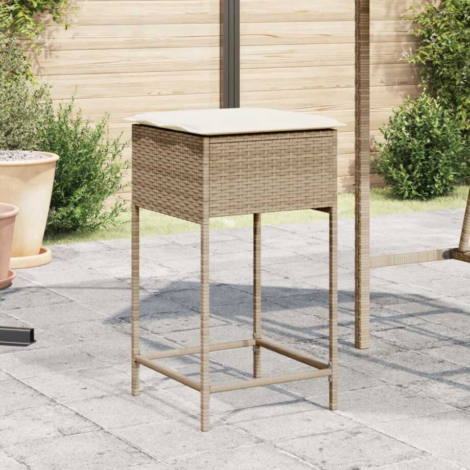vidaXL Tuinbarkrukken 2 st met kussens poly rattan beige afbeelding 1