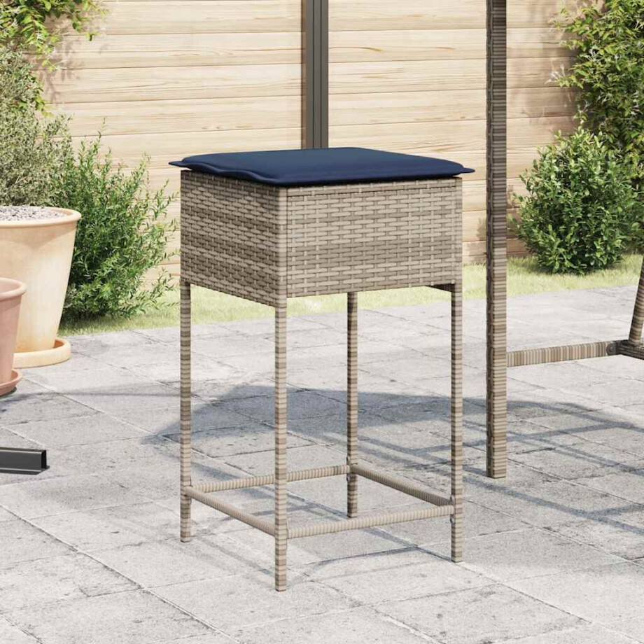 vidaXL Tuinbarkrukken met kussens 2 stuks grijs polyrotan vidaXL Tuinbarkrukken met kussens 2 stuks grijs polyrotan afbeelding 1