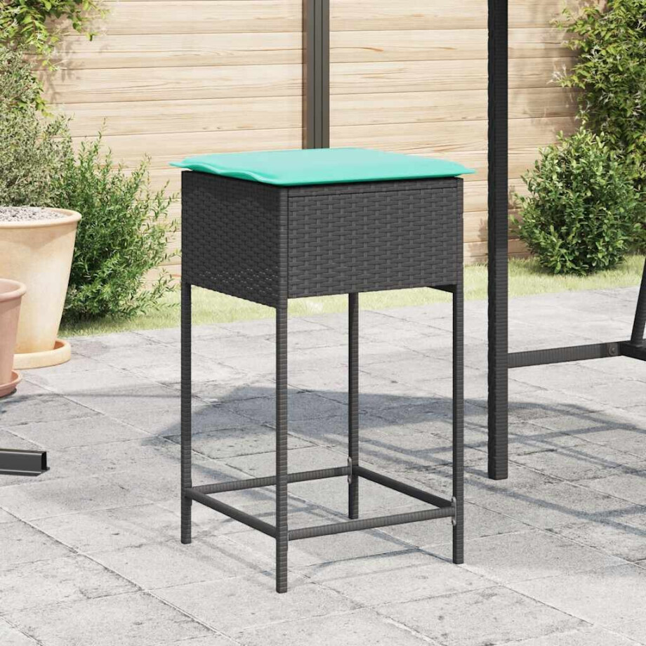 vidaXL Tuinbarkrukken met kussens 2 stuks zwart polyrotan vidaXL Tuinbarkrukken met kussens 2 stuks zwart polyrotan afbeelding 1