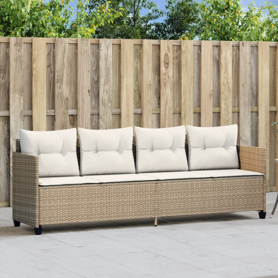 vidaXL Ligbed met kussens poly rattan beige afbeelding 1