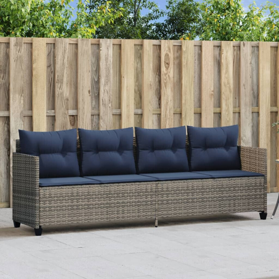vidaXL Ligbed met kussen poly rattan grijs afbeelding 1