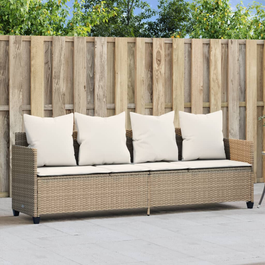 vidaXL Ligbed met kussens poly rattan beige vidaXL Ligbed met kussens poly rattan beige afbeelding 1