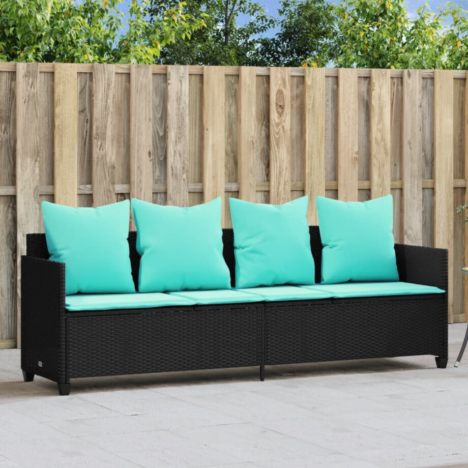 vidaXL Ligbed met kussens poly rattan zwart vidaXL Ligbed met kussens poly rattan zwart afbeelding 1
