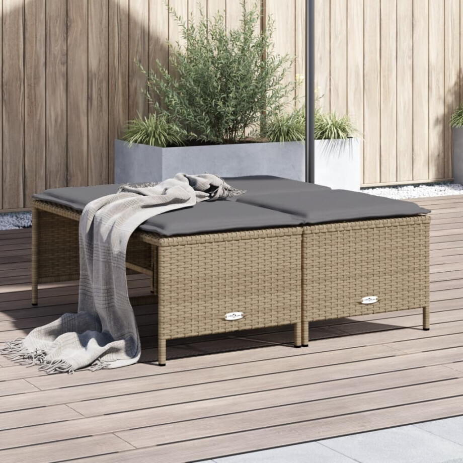 vidaXL Tuinkrukken met kussens 4 st poly rattan beige afbeelding 1