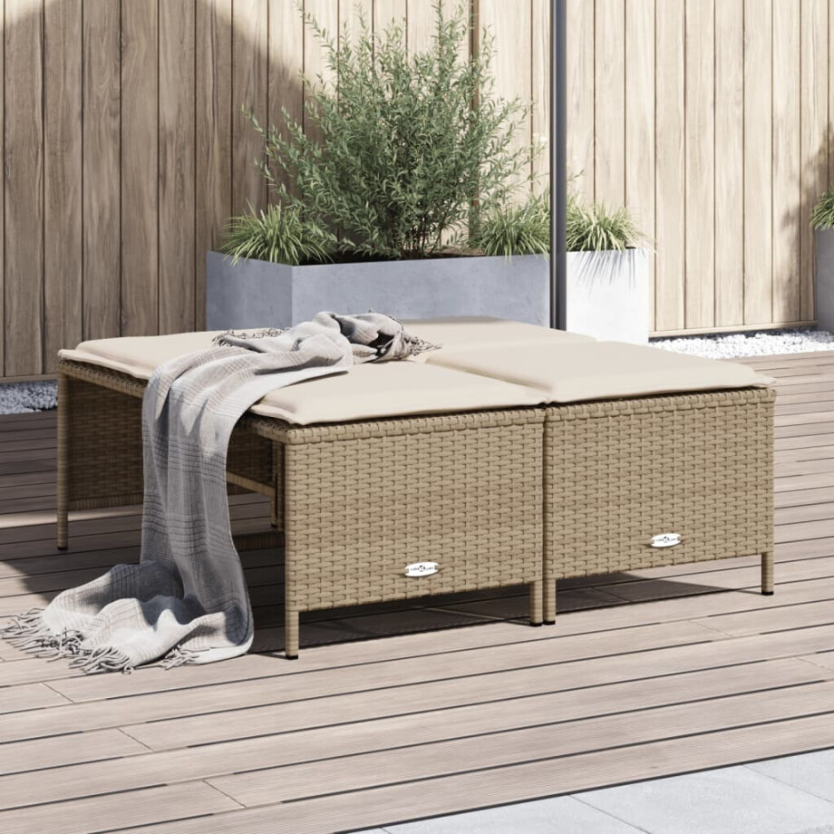 vidaXL Tuinkrukken met kussens 4 st poly rattan beige afbeelding 1