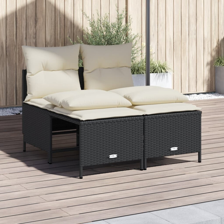 vidaXL 4-delige Loungeset met kussens poly rattan zwart afbeelding 1
