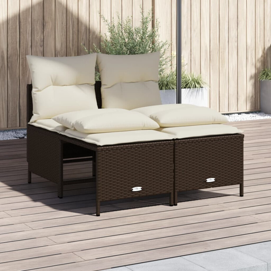 vidaXL 4-delige Loungeset met kussens poly rattan bruin afbeelding 1