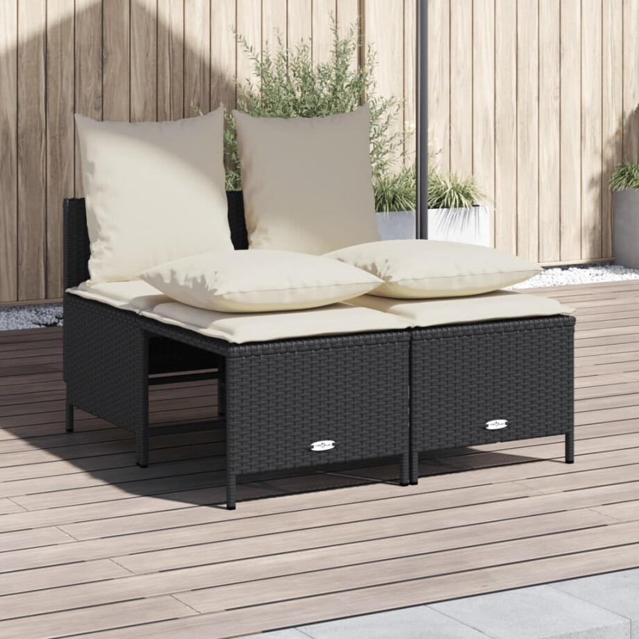 vidaXL 4-delige Loungeset met kussens poly rattan zwart afbeelding 1