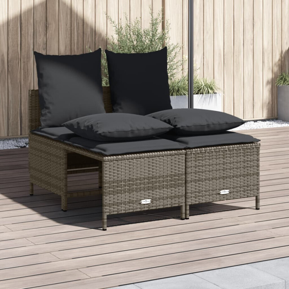 vidaXL 4-delige Loungeset met kussens poly rattan grijs vidaXL 4-delige Loungeset met kussens poly rattan grijs afbeelding 1
