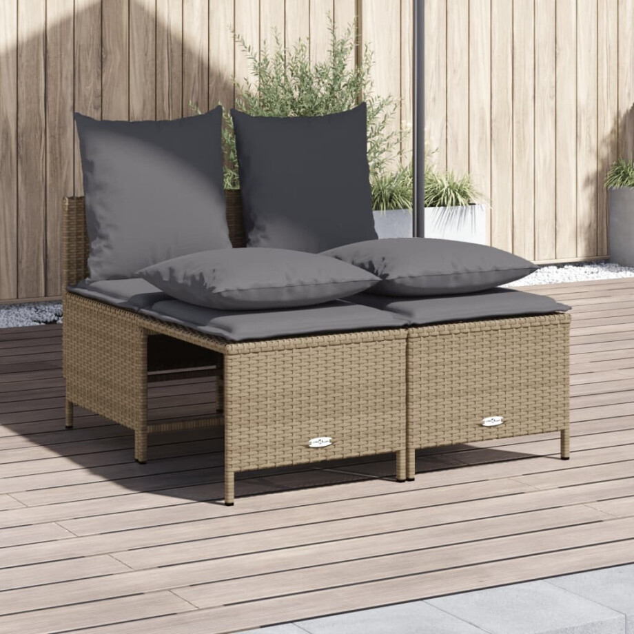 vidaXL 4-delige Loungeset met kussens poly rattan beige afbeelding 1