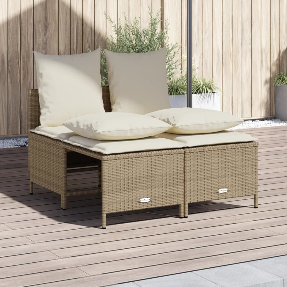 vidaXL 4-delige Loungeset met kussens poly rattan beige afbeelding 1