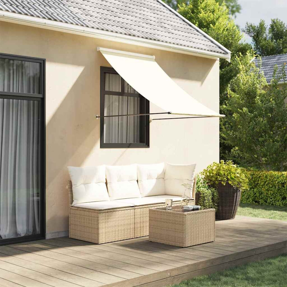 vidaXL Luifel uittrekbaar 150x150 cm stof en staal crèmekleurig afbeelding 1