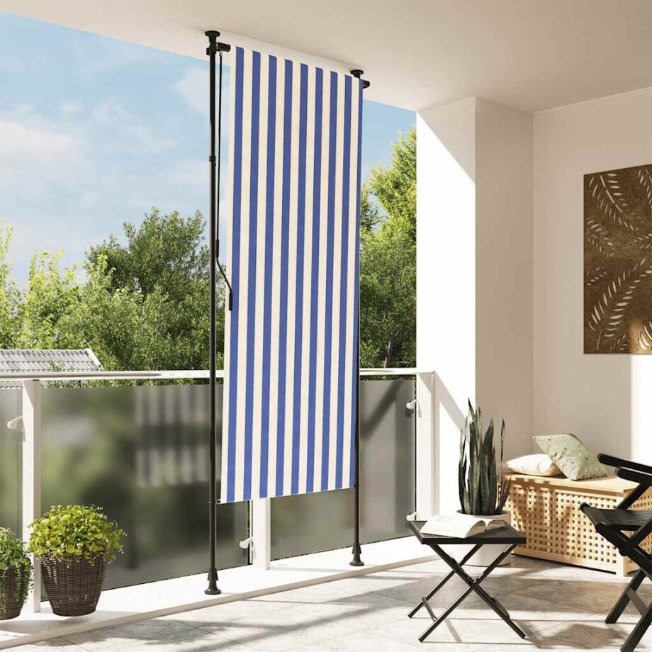 vidaXL Rolgordijn voor buiten 100x270 cm stof en staal blauw en wit afbeelding 1