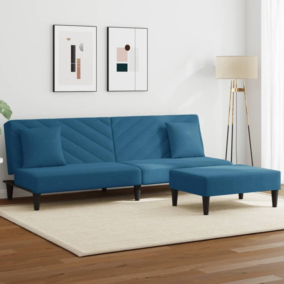 vidaXL 2-delige Loungeset met kussens fluweel blauw afbeelding 1