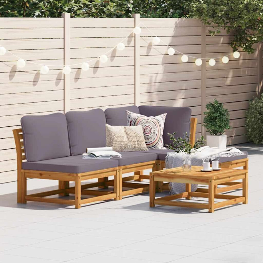 vidaXL 5-delige Loungeset met kussens massief acaciahout afbeelding 1