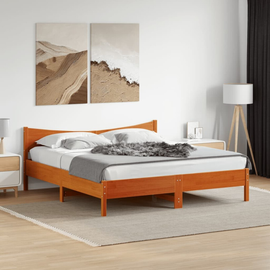 vidaXL Bedframe zonder matras massief grenenhout wasbruin 180x200 cm afbeelding 1