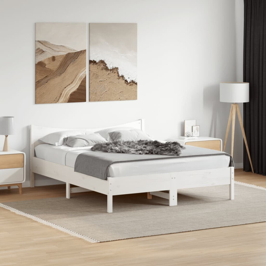 vidaXL Bedframe zonder matras massief grenenhout wit 160x200 cm afbeelding 1
