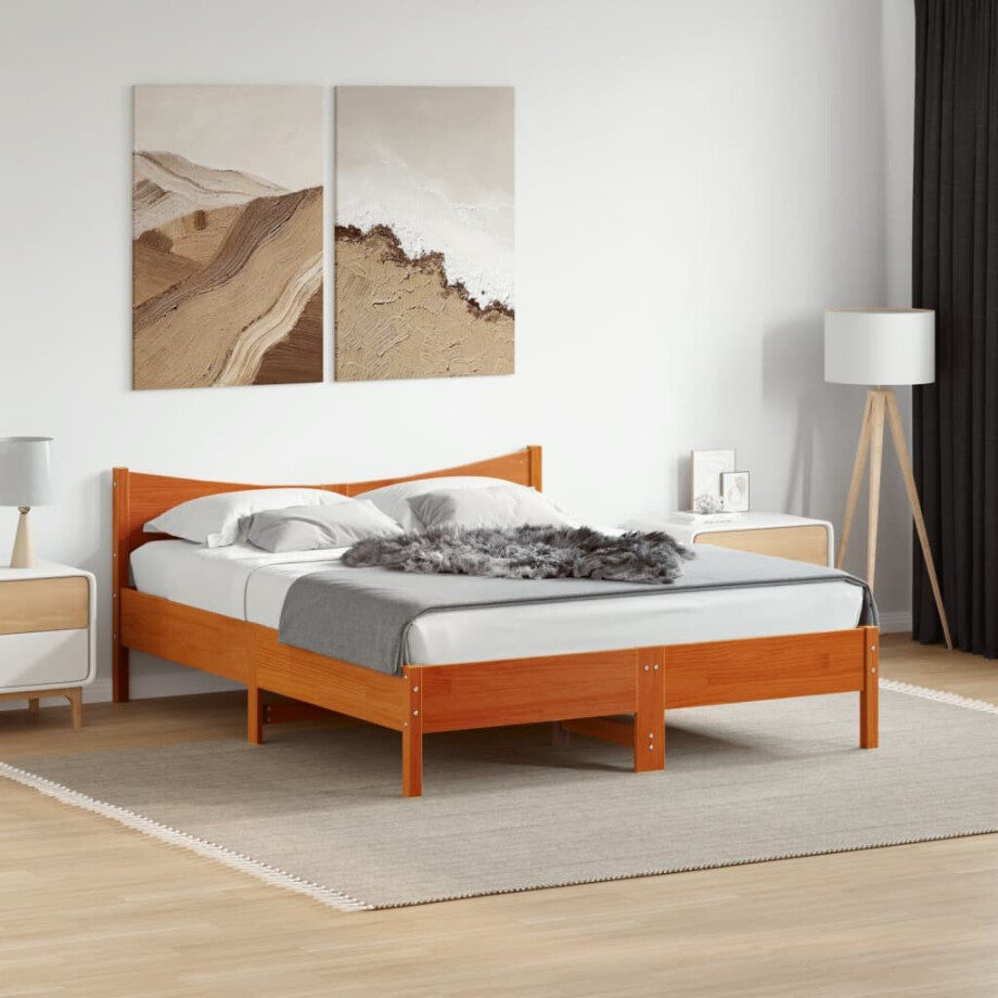 vidaXL Bedframe zonder matras massief grenenhout wasbruin 150x200 cm vidaXL Bedframe zonder matras massief grenenhout wasbruin 150x200 cm afbeelding 1