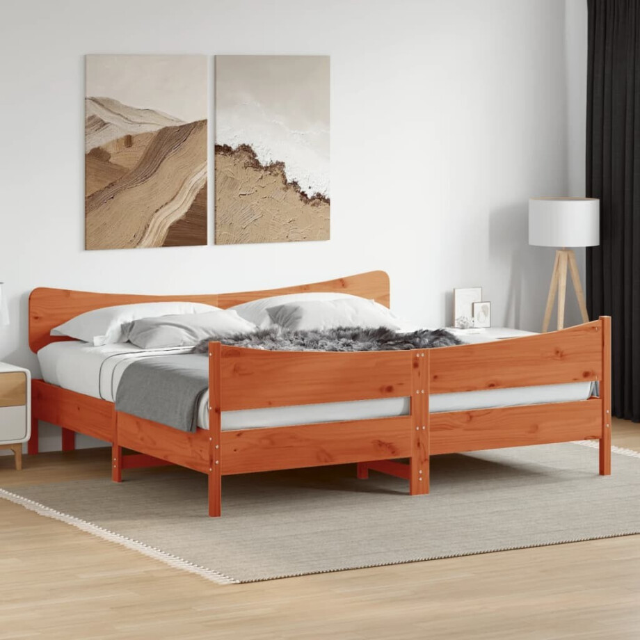 vidaXL Bedframe zonder matras massief grenenhout wasbruin 180x200 cm afbeelding 1