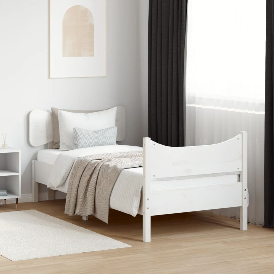 vidaXL Bedframe zonder matras massief grenenhout wit 75x190 cm afbeelding 1