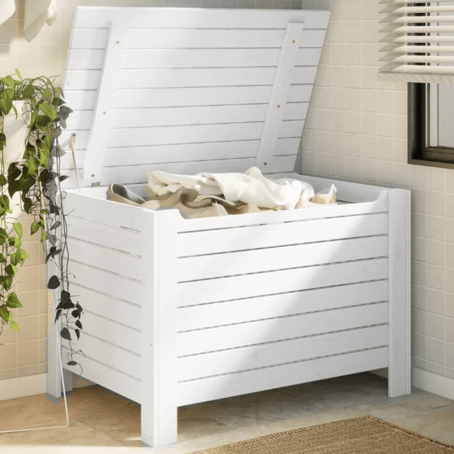 vidaXL Opbergbox met deksel RANA 100x49x54 cm massief grenenhout wit afbeelding 1