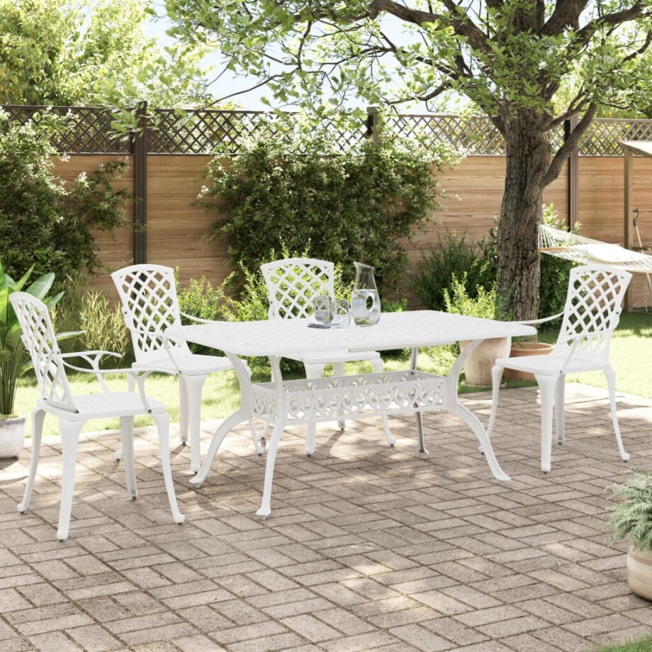 vidaXL 5-delige Tuinset gietaluminium wit afbeelding 1